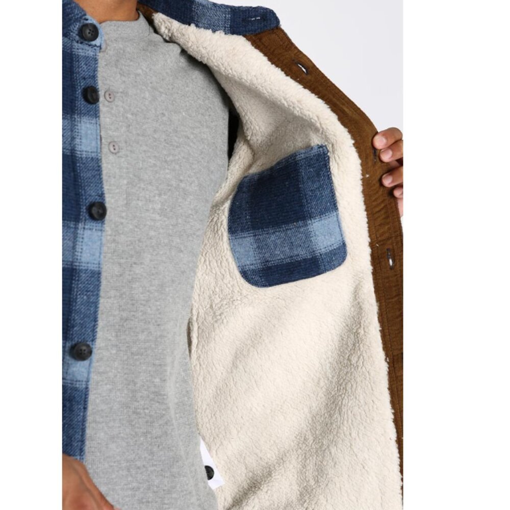 Jachs Men's Blue Plaid Wool Blend Sherpa Lined Shirt Jacket - Picture 4 of 5